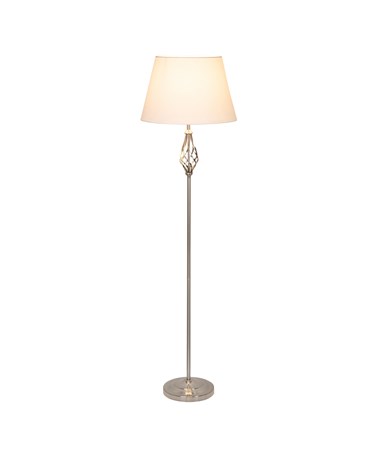Queenswood Traditional Barley Twist Silver Floor Lamp with Ivory Linen Shade