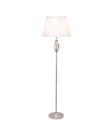 Queenswood Traditional Barley Twist Silver Floor Lamp with Ivory Pleated Shade