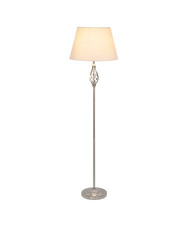 Queenswood Traditional Barley Twist Silver Floor Lamp with Natural Linen Shade