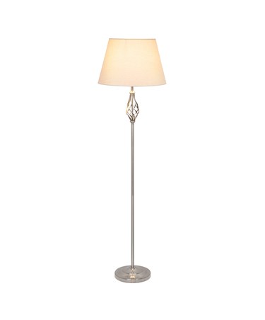 Queenswood Silver Floor Lamp with Natural Linen Shade