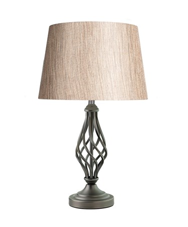 Queenswood Traditional Barley Twist Table Lamp with Charcoal Gold Shade - Pewter