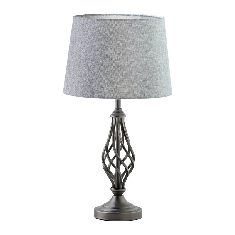Queenswood Classic Barley Twist Table Lamp with Grey Linen Shade - Pewter Grey Queenswood Classic Barley Twist Table Lamp with Grey Linen Shade - Pewter Grey