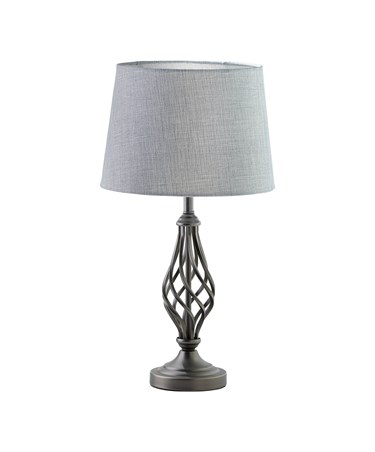 Queenswood Classic Barley Twist Table Lamp with Grey Linen Shade - Pewter Grey