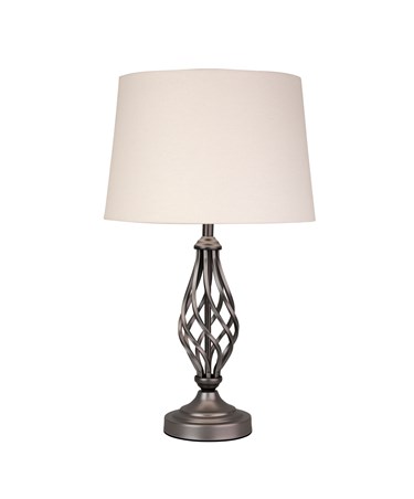 Queenswood Classic Barley Twist Table Lamp with Ivory Linen Shade - Pewter Grey