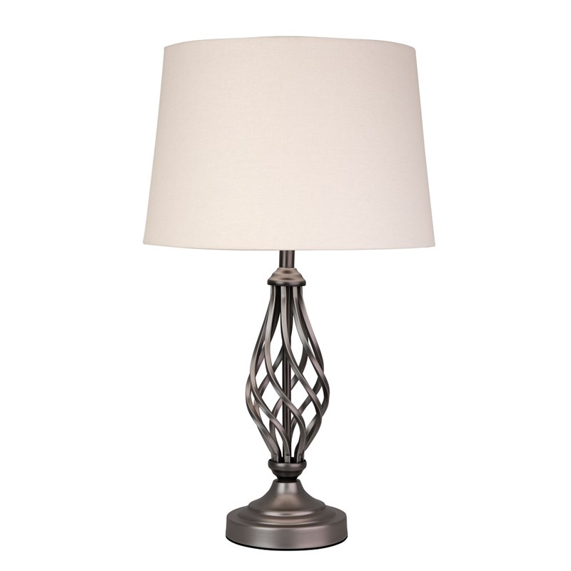 Queenswood Classic Barley Twist Table Lamp with Ivory Linen Shade - Pewter Grey Queenswood Classic Barley Twist Table Lamp with Ivory Linen Shade - Pewter Grey