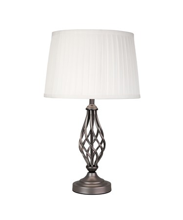 Queenswood Classic Barley Twist Table Lamp with Ivory Pleat Shade - Pewter Grey