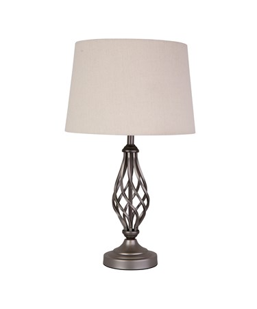 Queenswood Classic Barley Twist Table Lamp with Beige Linen Shade - Pewter Grey