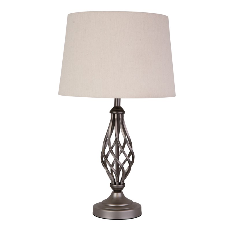 Queenswood Classic Barley Twist Table Lamp with Beige Linen Shade - Pewter Grey Queenswood Classic Barley Twist Table Lamp with Beige Linen Shade - Pewter Grey