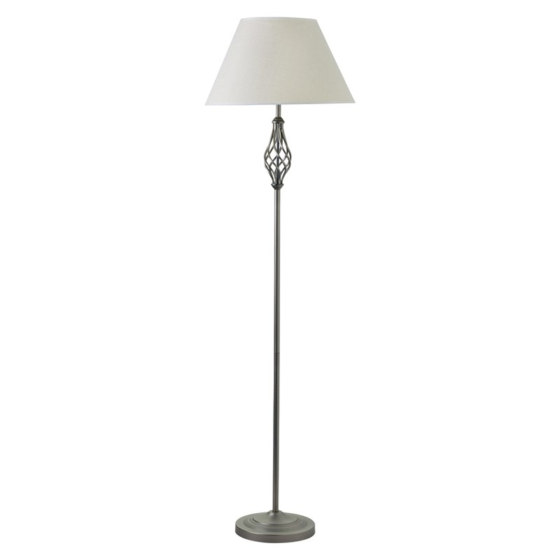 Queenswood Pewter Floor Lamp with Natural Linen Shade Queenswood Pewter Floor Lamp with Natural Linen Shade