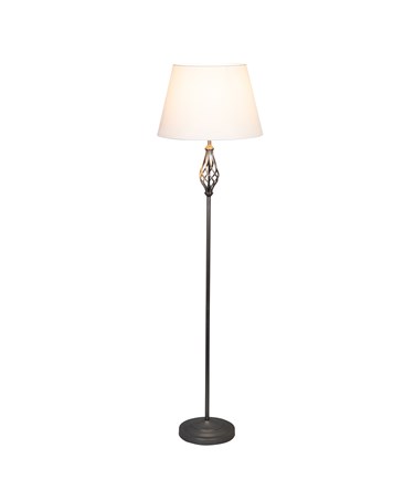 Queenswood Traditional Barley Twist Pewter Floor Lamp with Ivory Linen Shade