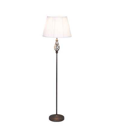 Queenswood Traditional Barley Twist Pewter Floor Lamp with Ivory Pleated Shade