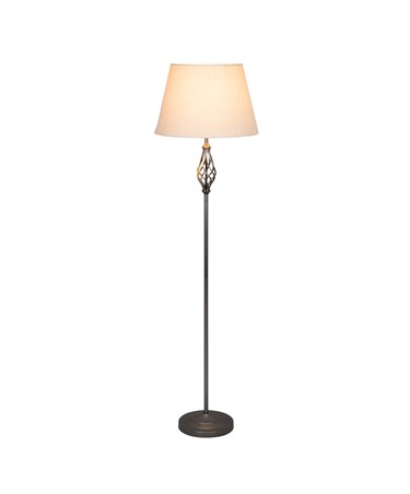 Queenswood Traditional Barley Twist Pewter Floor Lamp with Natural Linen Shade