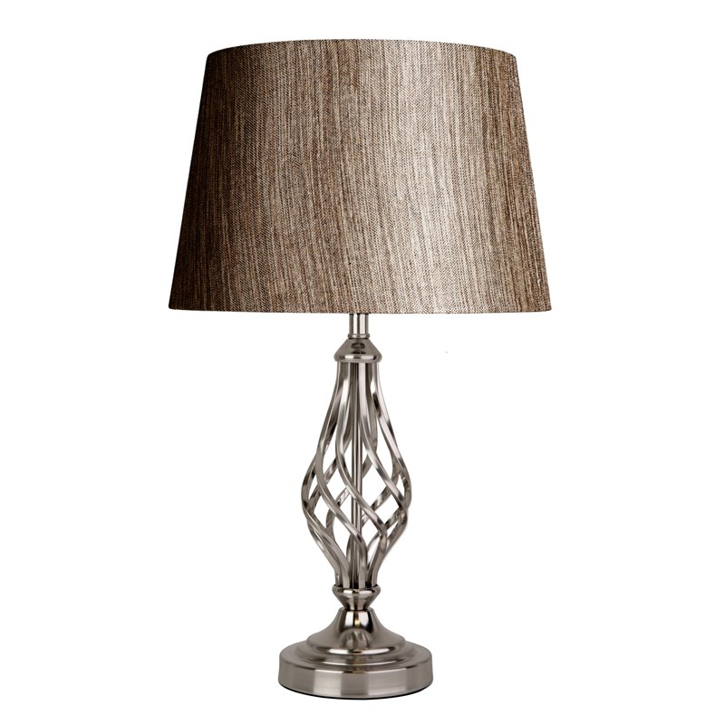 Queenswood SilverTable Lamp with Dark Charcoal Linen Shade Queenswood SilverTable Lamp with Dark Charcoal Linen Shade