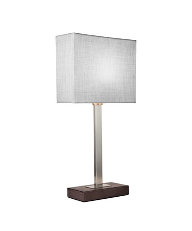 Medici Modern Rectangular Silver & Dark Wood Table Lamp - Grey Hessian Shade