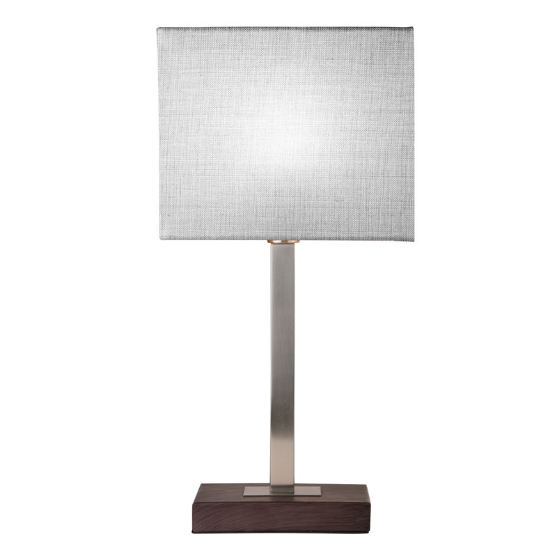 Medici Modern Rectangular Silver & Dark Wood Table Lamp - Grey Hessian Shade Medici Modern Rectangular Silver & Dark Wood Table Lamp - Grey Hessian Shade