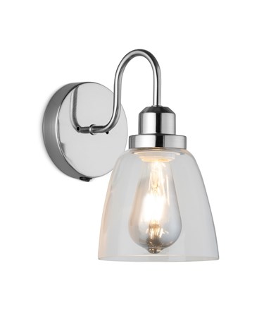 Leeto Modern Satin Silver Switched Wall Light with Glass Shade