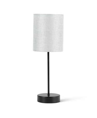 Stockholm Black Cup Stick Table Lamp with Grey Linen Cylinder Shade