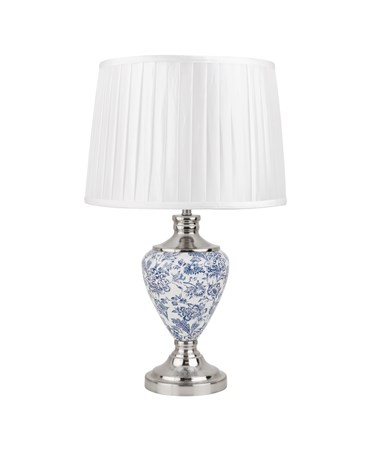 Hepburn Large Ceramic Table Lamp with Matching Shade - Modern White, Blue Silver Hepburn Large Ceramic Table Lamp with Matching Shade - Modern White, Blue Silver