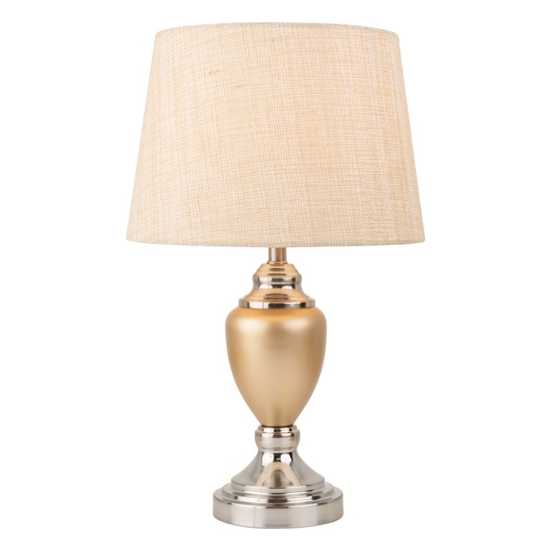 Malham Ceramic Table Lamp with Matching Shade - Champagne Gold & Satin Silver Malham Ceramic Table Lamp with Matching Shade - Champagne Gold & Satin Silver
