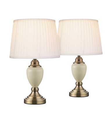 Pair of Malham Small Touch Control Table Lamps Cream with Ivory Pleated Shades