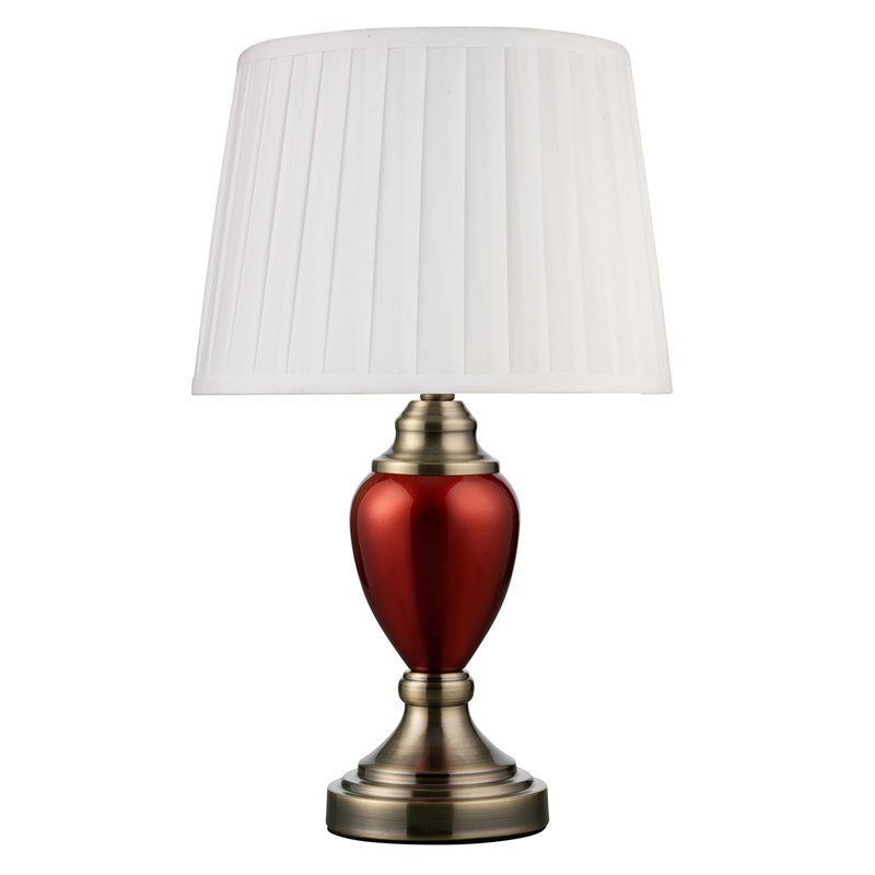 Malham Small Touch Control Table Lamp Red with Ivory Pleated Shade Malham Small Touch Control Table Lamp Red with Ivory Pleated Shade