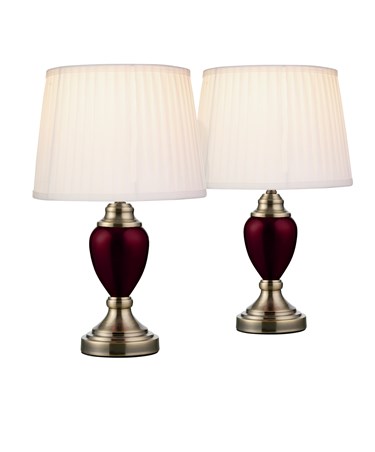 Pair of Malham Small Touch Control Table Lamps Red with Ivory Pleated Shades