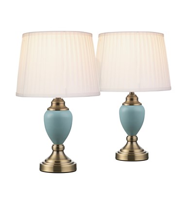 Pair of Malham Small Touch Control Table Lamps Blue with Ivory Pleated Shades