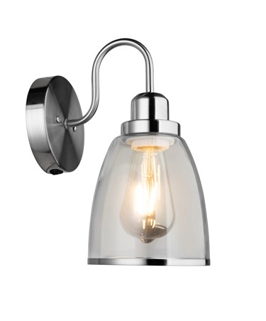 Rossi Silver Chrome Switched Wall Light - Clear Glass
