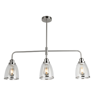 Rossi 3 Light Bar Ceiling Light - Clear Shades with Silver Rim Rossi 3 Light Bar Ceiling Light - Clear Shades with Silver Rim