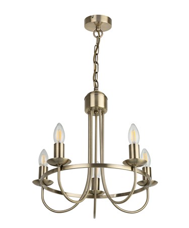 Islington Modern Antique 5-Light Ceiling Chandelier - Brass Hoop/Ring Design