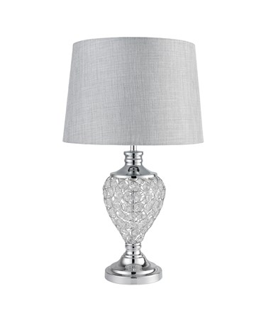 Hepburn Large Crystal Glass Table Lamp with Matching Grey Linen Shade - Silver