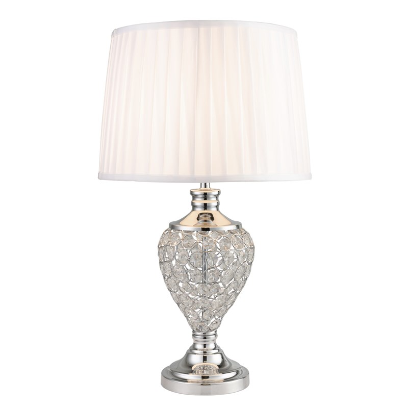 Hepburn Large Crystal Glass Table Lamp with Matching Ivory Pleat Shade - Silver Hepburn Large Crystal Glass Table Lamp with Matching Ivory Pleat Shade - Silver