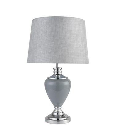 Hepburn Large Ceramic Table Lamp with Matching Shade - Grey & Chrome