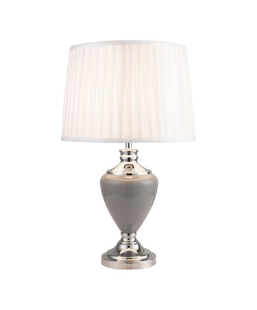 Hepburn Large Ceramic Table Lamp with Ivory Pleated Shade - Modern Grey & Silver