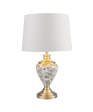Hepburn Large Ceramic Table Lamp with Gold Lined Shade - Gold Print & Brass