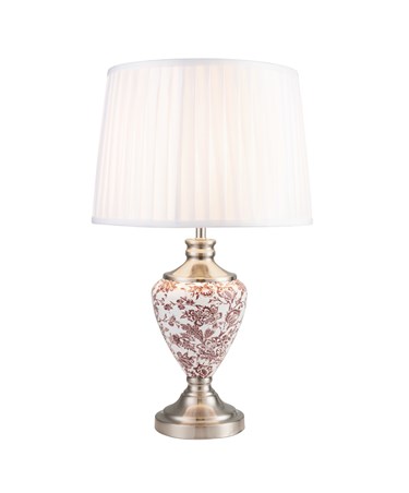 Hepburn Large Ceramic Table Lamp with Ivory Pleated Shade - Red Print & Silver