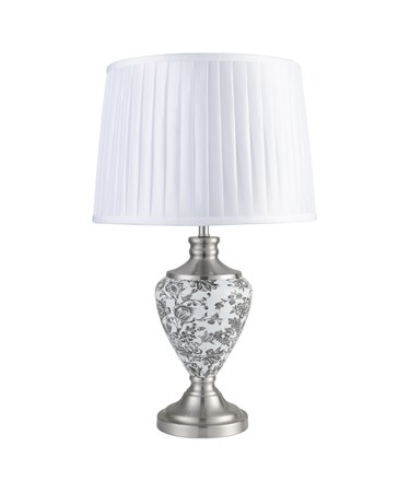 Hepburn Large Ceramic Table Lamp with Ivory Pleat Shade - Black Print & Silver Hepburn Large Ceramic Table Lamp with Ivory Pleat Shade - Black Print & Silver