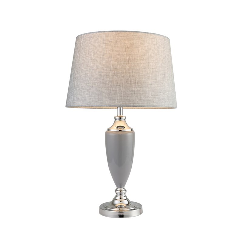 Malham Large Classic Ceramic Table Lamp with Shade - Grey and Satin Silver Malham Large Classic Ceramic Table Lamp with Shade - Grey and Satin Silver