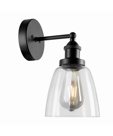 Echo Black Unswitched Modern Industrial Wall Light - Clear Glass Shade