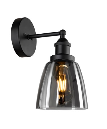Echo Black Unswitched Modern Industrial Wall Light - Smoked Glass Shade