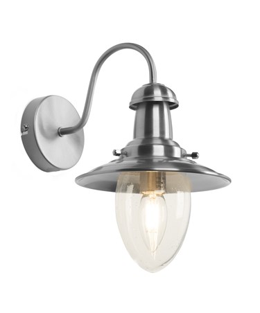 Fisherman Style Unswitched Wall Light - Satin Silver with Seeded Glass Shades
