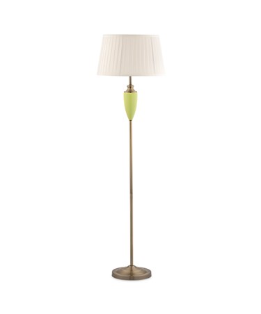 Malham Large Ceramic Floor Lamp with Ivory Pleated Shade - Green & Antique Brass