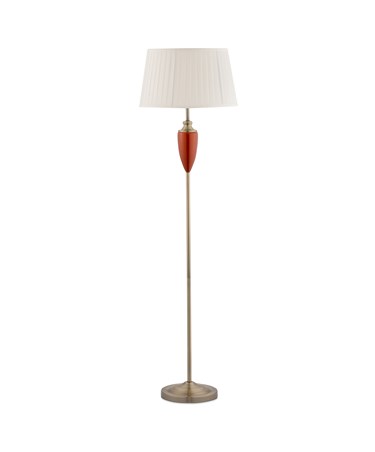 Malham Large Ceramic Floor Lamp with Ivory Pleated Shade - Red & Antique Brass