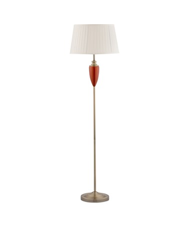 Hepburn Large Ceramic Floor Lamp with Ivory Pleated Shade - Red & Antique Brass