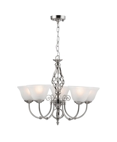 Kingswood 5 Light Ceiling Light with Alabaster Glass Shades - Satin Silver