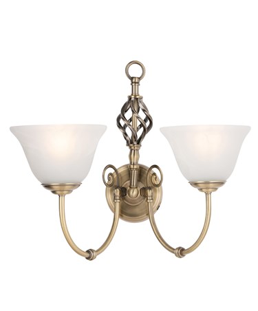 Kingswood Barley Twist Traditional Double Wall Light with Alabaster Glass