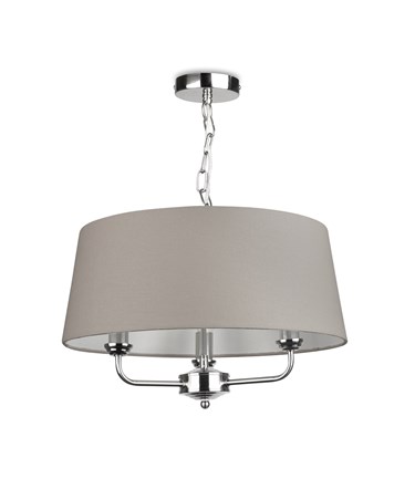Korus Ceiling Chain 3 Light Satin Silver Finish Matching Modern Grey Shade Korus Ceiling Chain 3 Light Satin Silver Finish Matching Modern Grey Shade