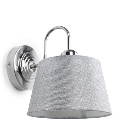 Korus Modern Silver Wall Light with Grey Drum Shade - Uplight/Downlight