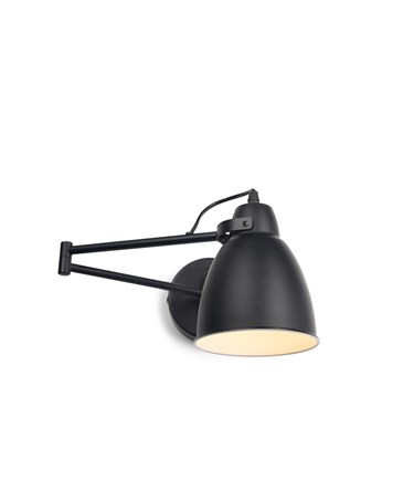 Noir Industrial Swing Arm Wall Light Black Adjustable with Rocker Switch