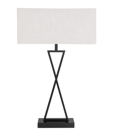 Large X Modern Rectangle Statement Table Lamp with Ivory White Shade - Black